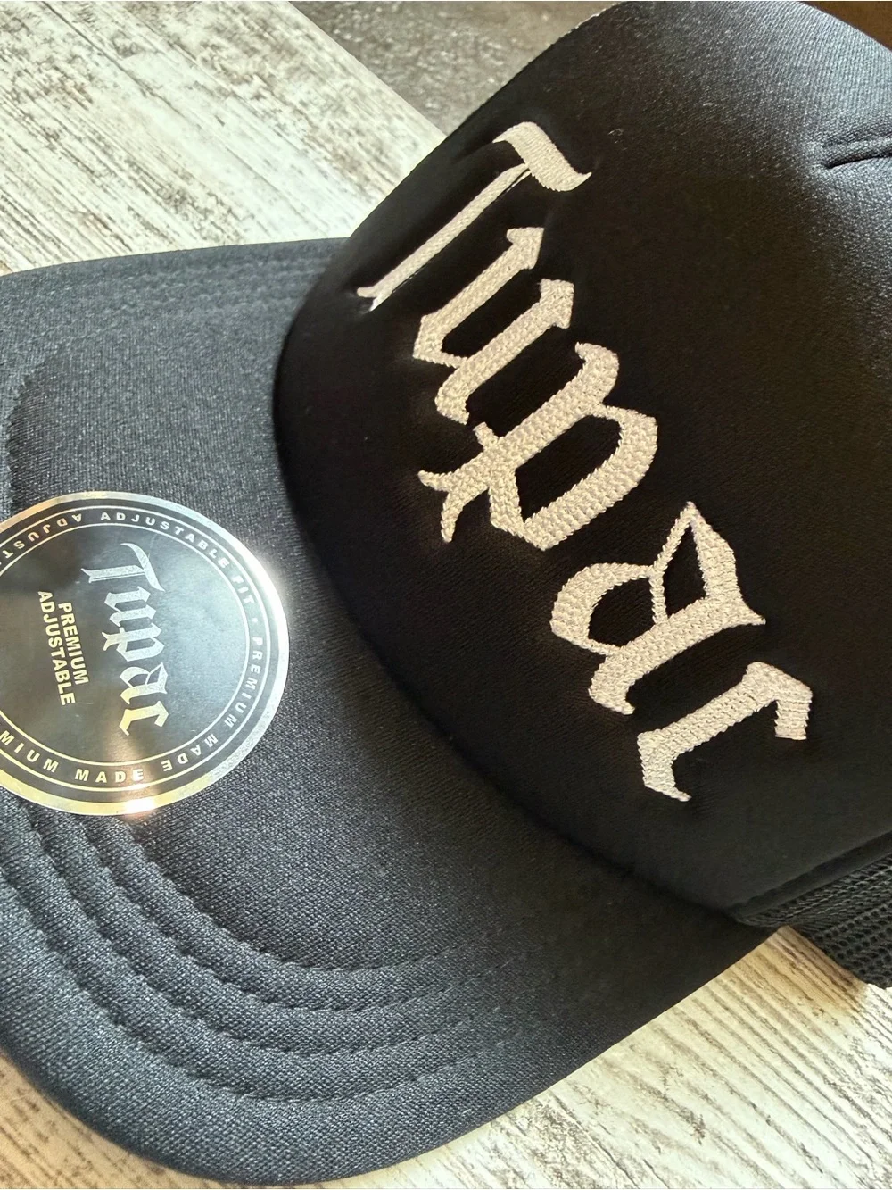 Lids Tupac Trucker Cap in Black with White Embroidery SnapBack